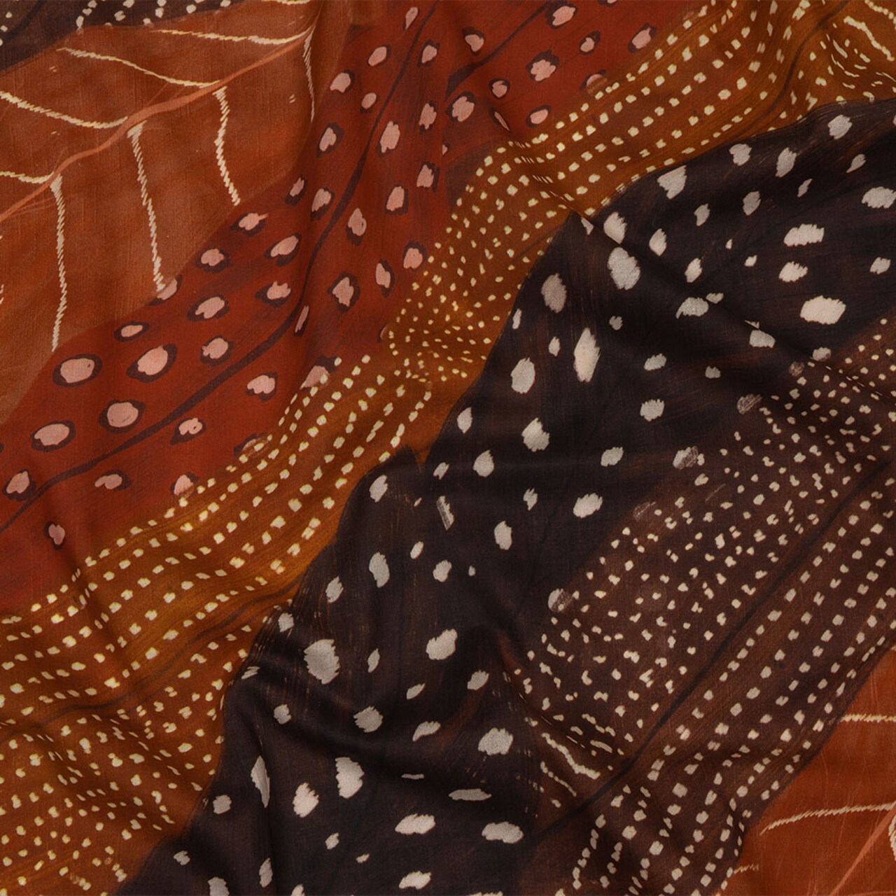 1 Yard Cotton Voile Brown and Orange Decorated Diagonal Stripes Wind in Your Wings Print Fabric